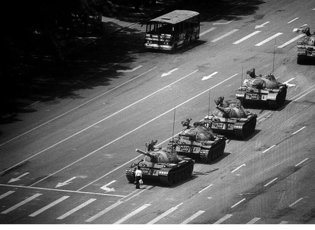 archival photo of tanks in china, 1989